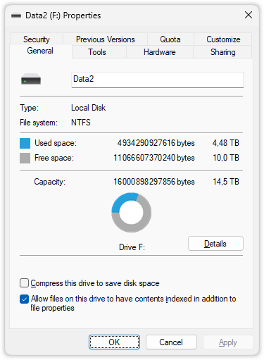 Windows drive properties tab